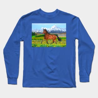 A brown horse and Mount Cook, New Zealand Long Sleeve T-Shirt